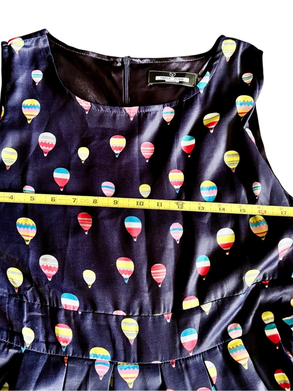 Women's L/XL Paper Plane London A Line Navy Hot Air Balloon Print Midi Dress - Picture 7 of 9